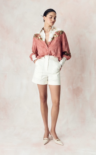 Рубашка из сатиновой стрейч вискозы с авторским принтом 