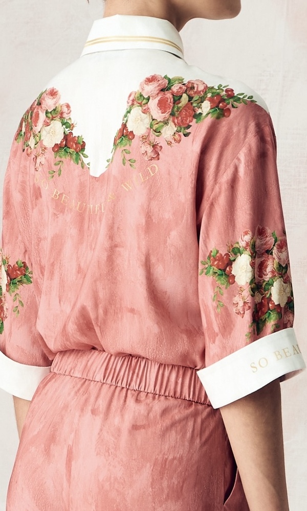 Комбинезон в длине макси из сатиновой стрейч вискозы с авторским принтом 