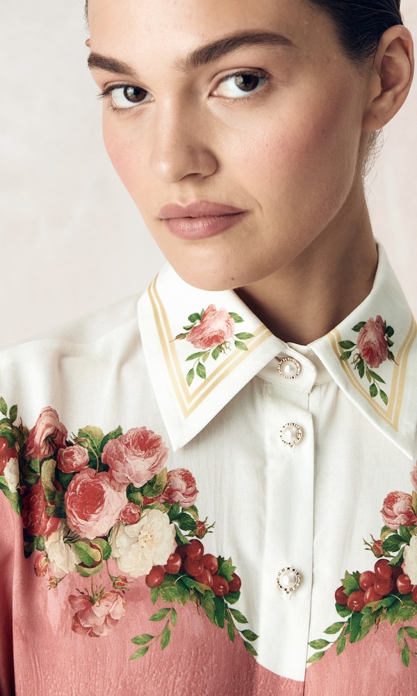 Комбинезон в длине макси из сатиновой стрейч вискозы с авторским принтом 