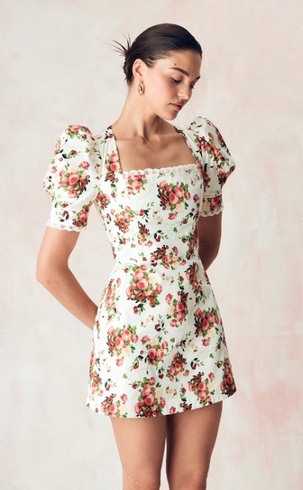 Платье АННА из стрейч поплина с авторскими принтом «ПИОНЫ И ВИШНИ»