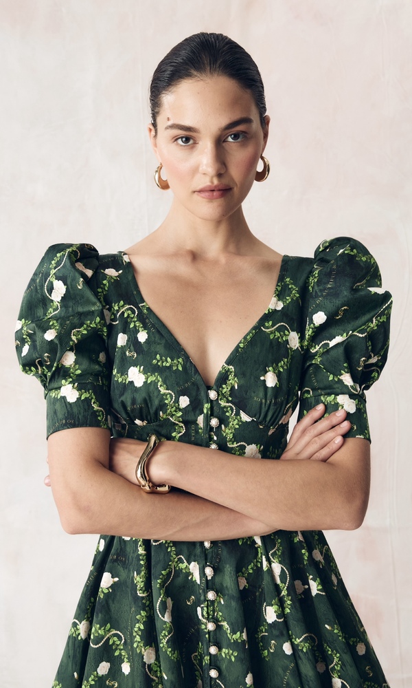 Платье из стрейч поплина с авторским принтом «КОРОЛЕВСКАЯ РОЗА»-Изображение