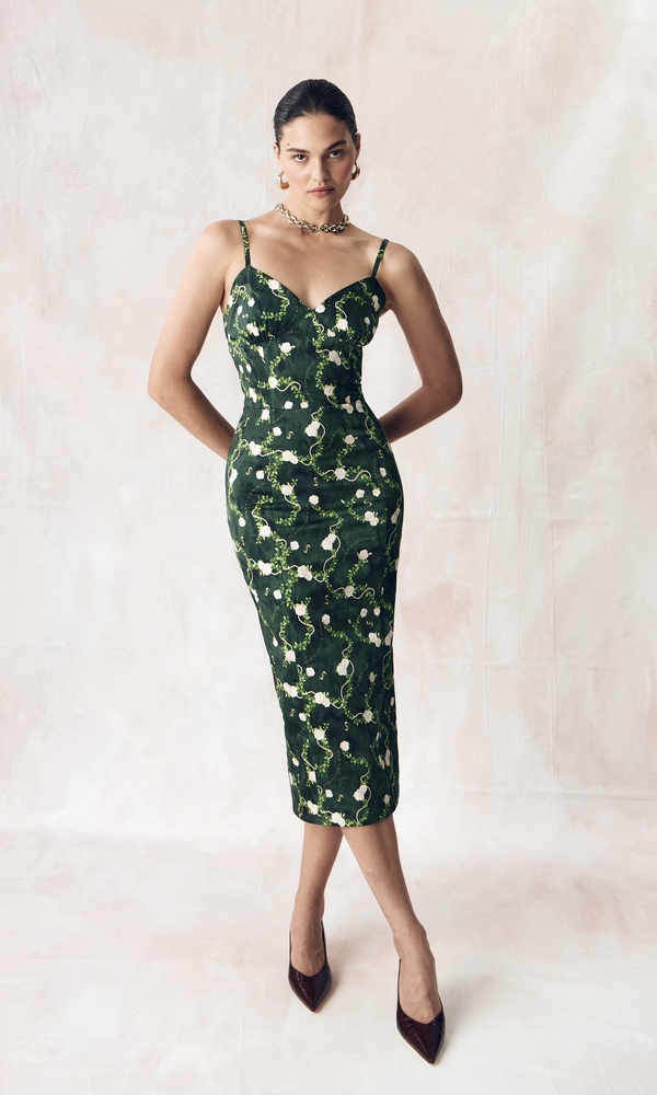 Платье МОНИКА из стрейч поплина с авторским принтом «КОРОЛЕВСКАЯ РОЗА»-Изображение