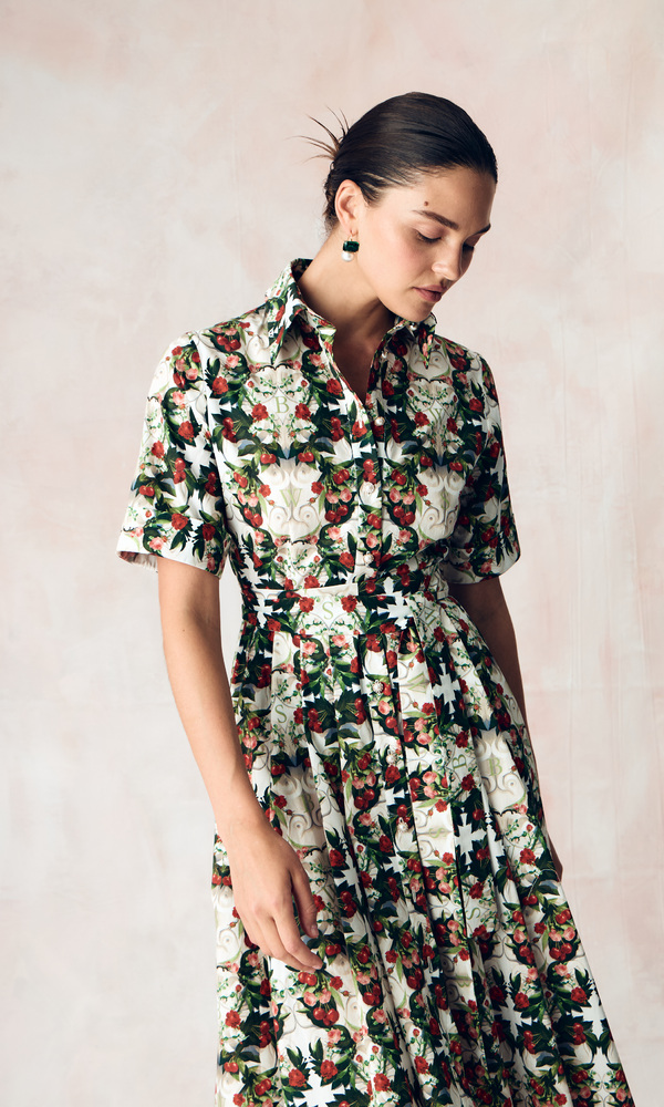 Платье-рубашка из стрейч поплина с авторским принтом “ВИШНЕВЫЙ САД»-Изображение