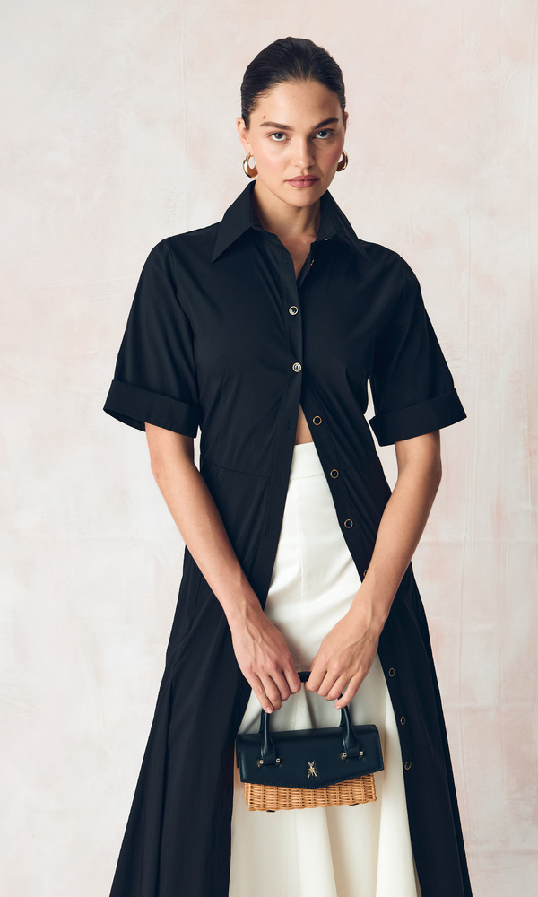 Платье-рубашка годэ из эластичного хлопка поплина-Изображение