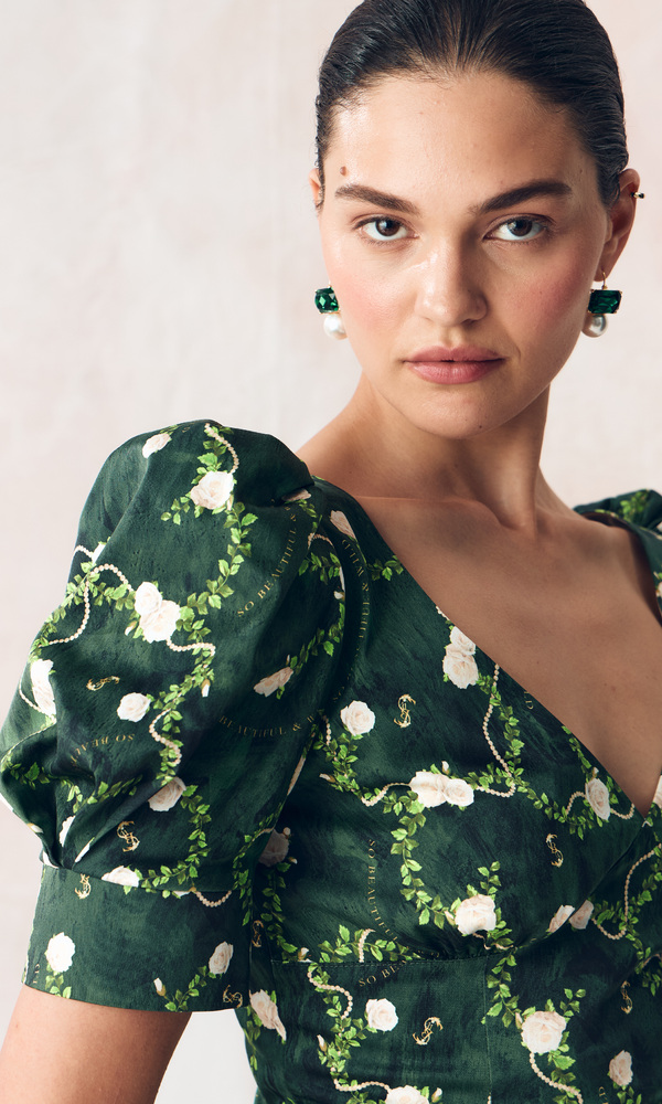 Платье АРИЭЛЬ из стрейч поплина с авторским принтом «КОРОЛЕВСКАЯ РОЗА»-Изображение