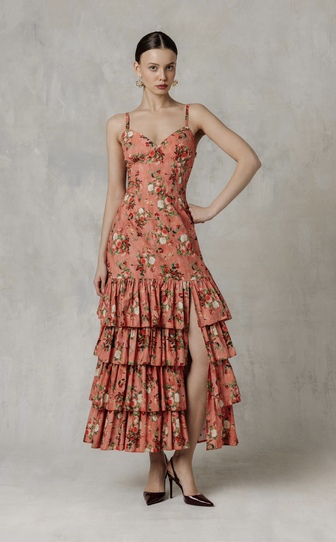 Платье ЭСМЕРАЛЬДА из эластичного хлопка поплина с авторским принтом 