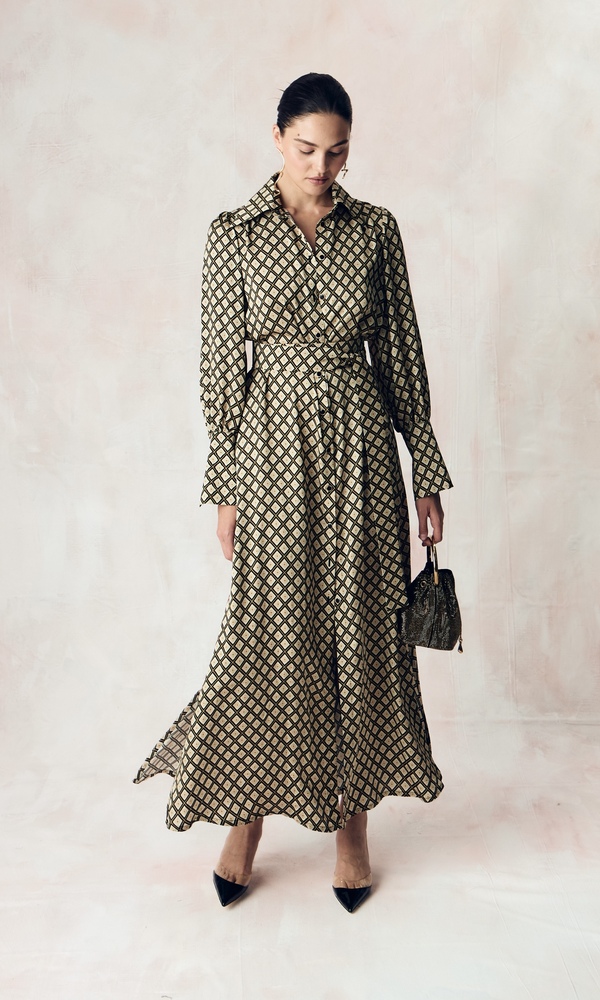 Платье из сатиновой стрейч вискозы с авторским принтом 