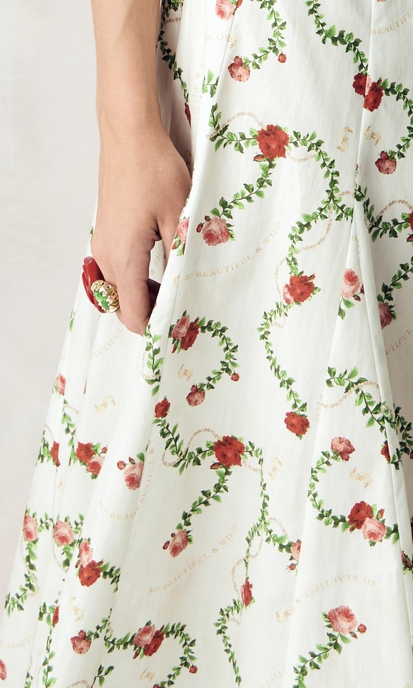 Платье годэ из облегченного хлопка поплина с авторским принтом «КОРОЛЕВСКАЯ РОЗА»-Изображение