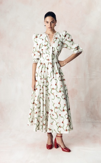 Платье годэ из облегченного хлопка поплина с авторским принтом «КОРОЛЕВСКАЯ РОЗА»