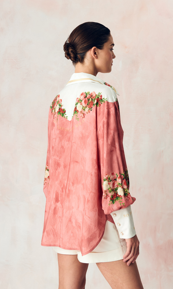 Рубашка из сатиновой стрейч вискозы с авторским принтом 