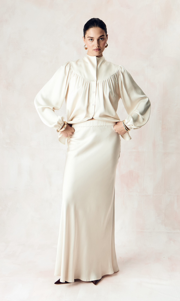 Юбка в длине макси из сатиновой вискозы-Изображение