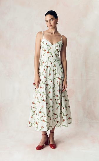 Платье из стрейч поплина с авторским принтом «КОРОЛЕВСКАЯ РОЗА»