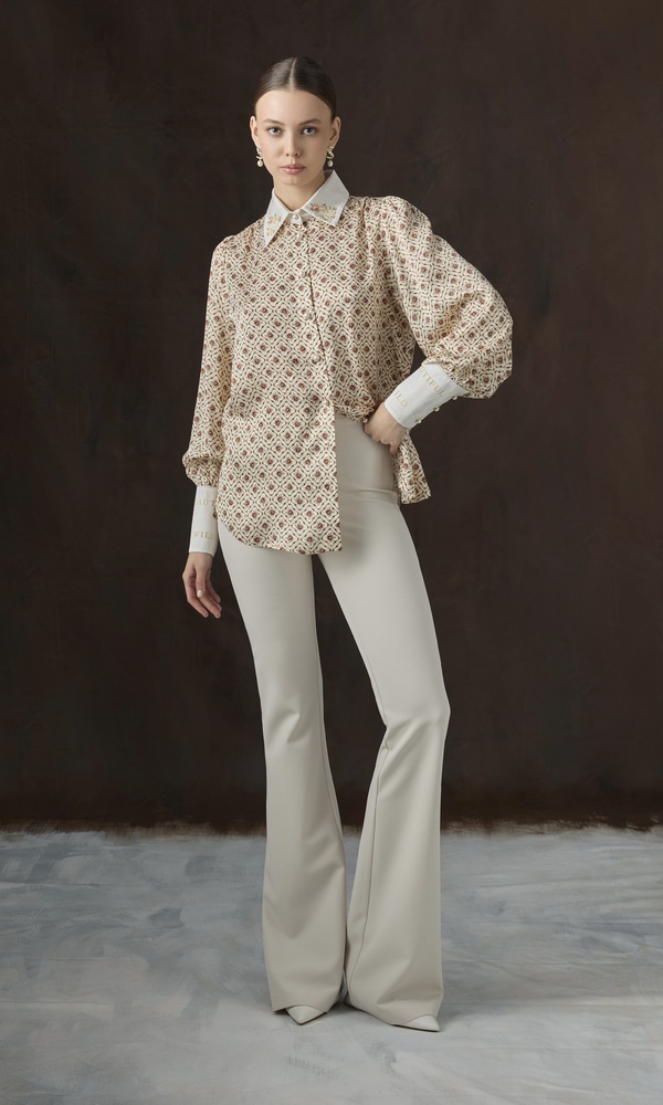 Рубашка из сатиновой вискозы с авторским принтом 