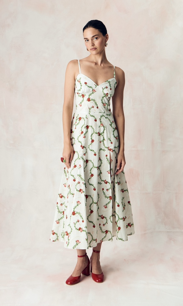 Платье из стрейч поплина с авторским принтом «КОРОЛЕВСКАЯ РОЗА»-Изображение