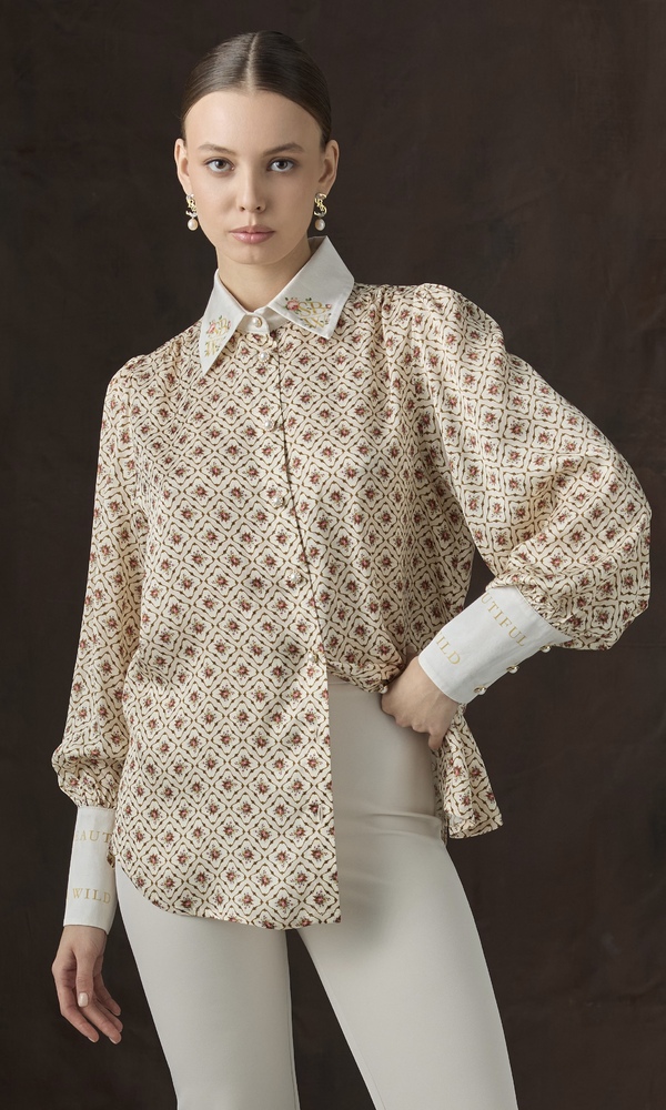 Рубашка из сатиновой вискозы с авторским принтом 