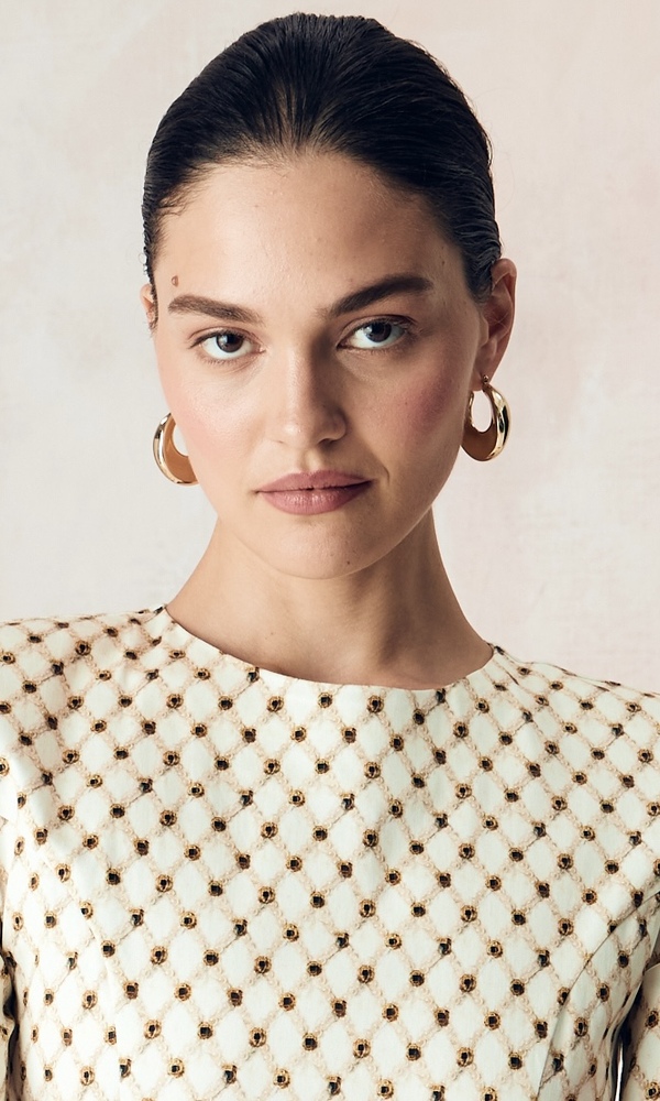 Платье из эластичного хлопка поплина с авторским принтом 