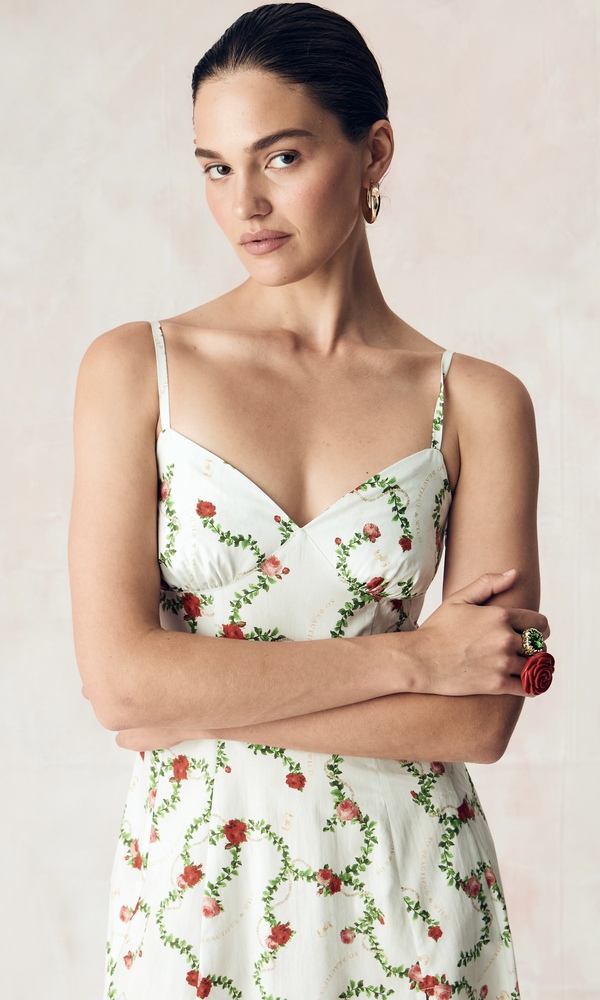 Платье из стрейч поплина с авторским принтом «КОРОЛЕВСКАЯ РОЗА»-Изображение