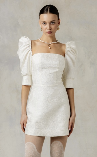 Платье в длине мини из жаккарда WHITE