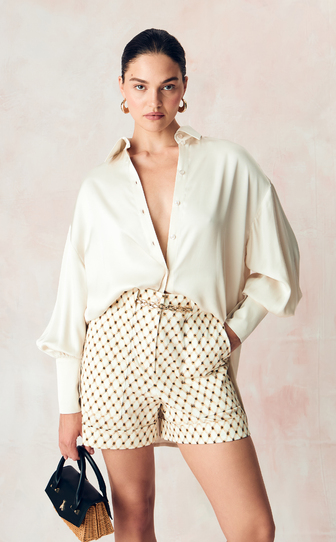 Шорты из эластичного хлопка поплина с авторским принтом 