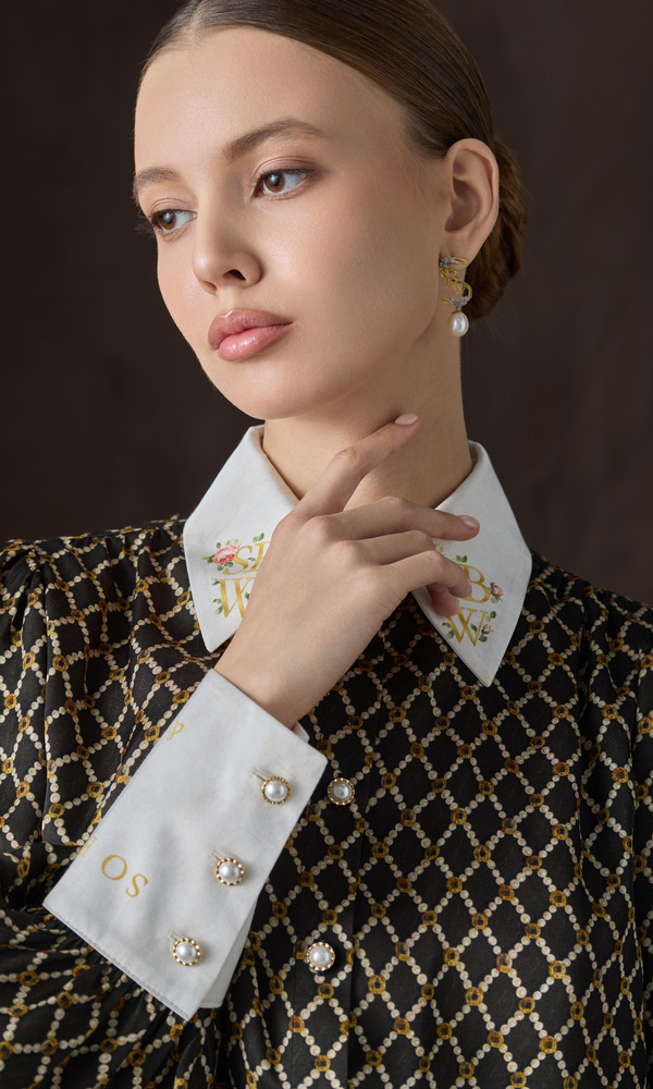 Рубашка из сатиновой вискозы с авторским принтом 