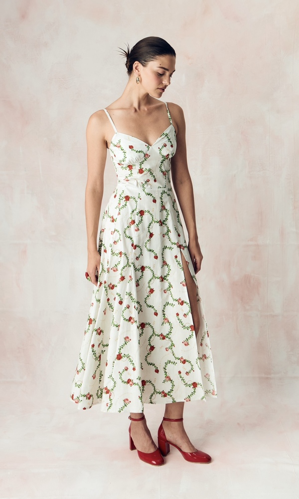 Платье из стрейч поплина с авторским принтом «КОРОЛЕВСКАЯ РОЗА»-Изображение