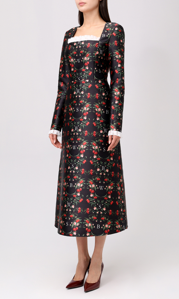 Платье в длине миди с авторским принтом 