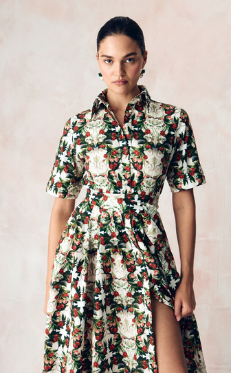 Платье-рубашка из стрейч поплина с авторским принтом “ВИШНЕВЫЙ САД»