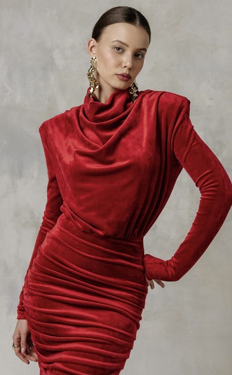 Платье BASIC из эластичного бархата RED