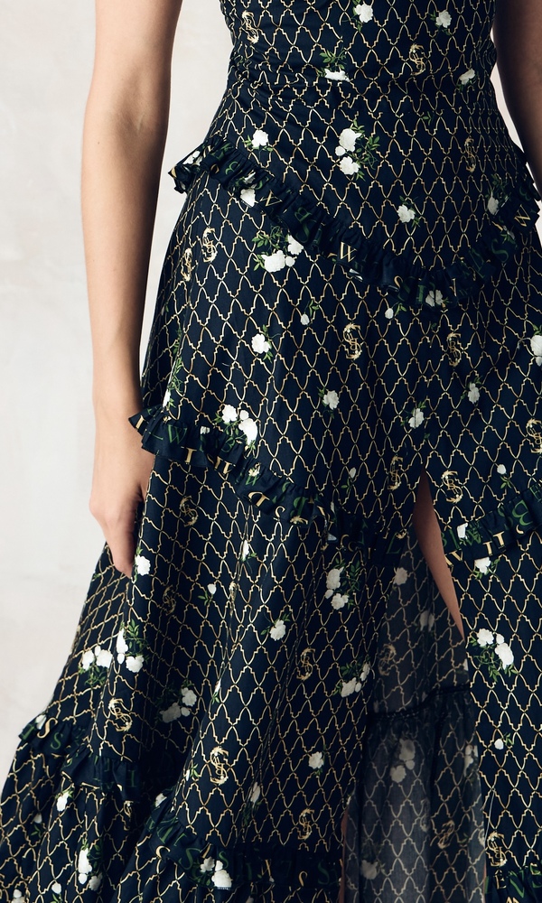 Платье из эластичного хлопка поплина с авторским принтом 