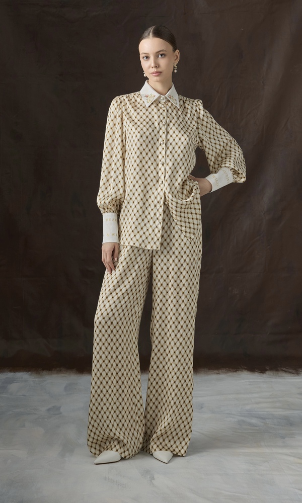 Рубашка из сатиновой вискозы с авторским принтом 