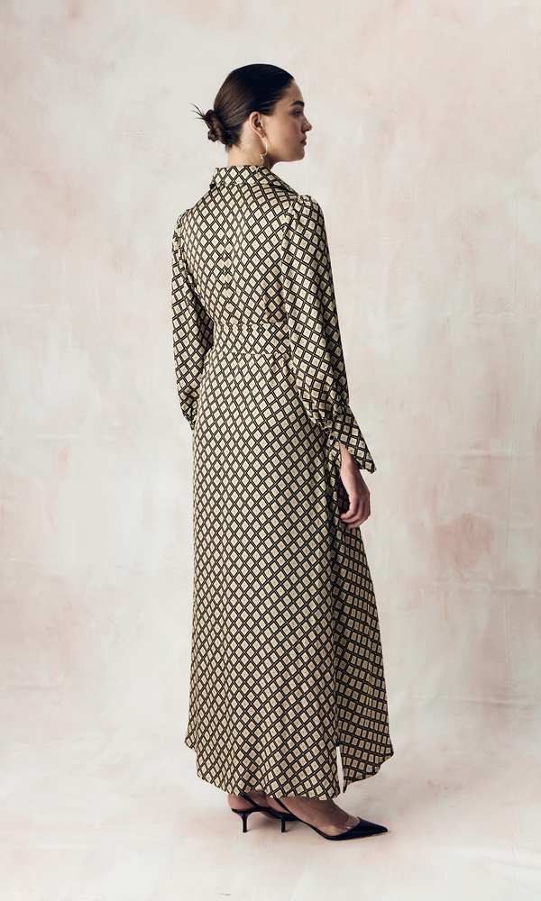 Платье из сатиновой стрейч вискозы с авторским принтом 