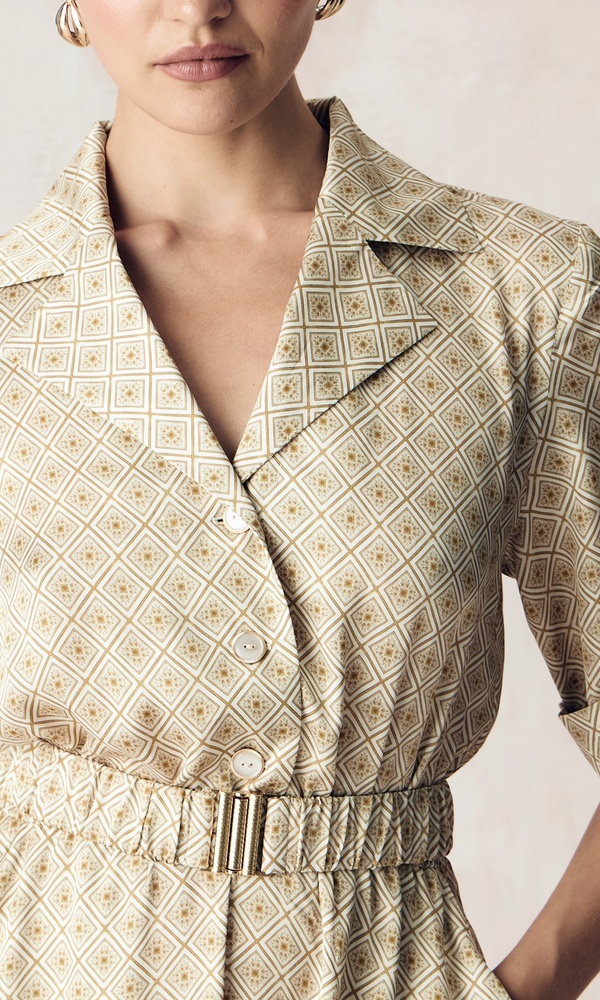 Платье из сатиновой стрейч вискозы с авторским принтом 