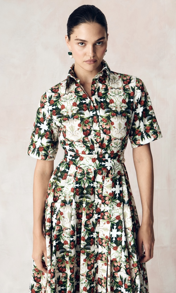 Платье-рубашка из стрейч поплина с авторским принтом “ВИШНЕВЫЙ САД»-Изображение