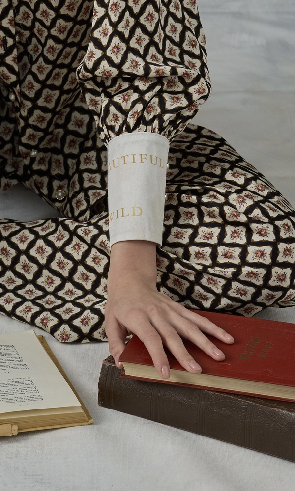 Рубашка из сатиновой вискозы с авторским принтом 