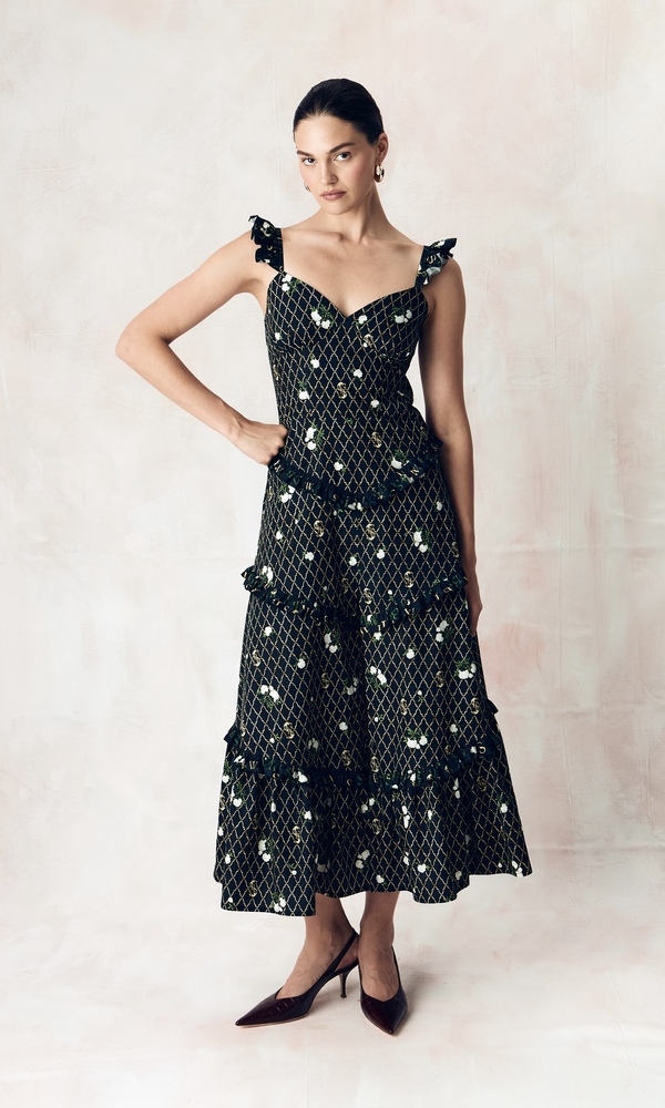 Платье из эластичного хлопка поплина с авторским принтом 