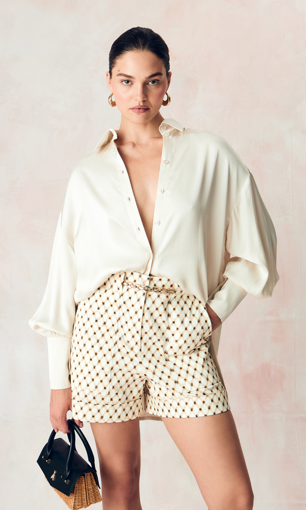 Шорты из эластичного хлопка поплина с авторским принтом 