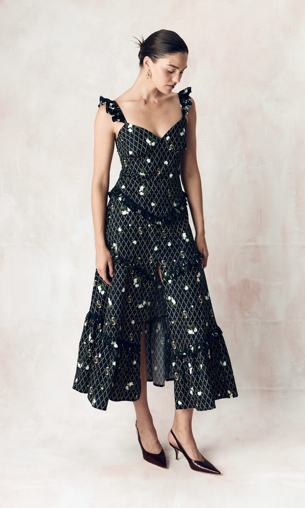 Платье из эластичного хлопка поплина с авторским принтом 