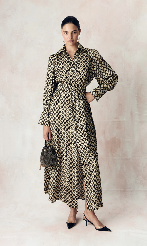 Платье из сатиновой стрейч вискозы с авторским принтом 