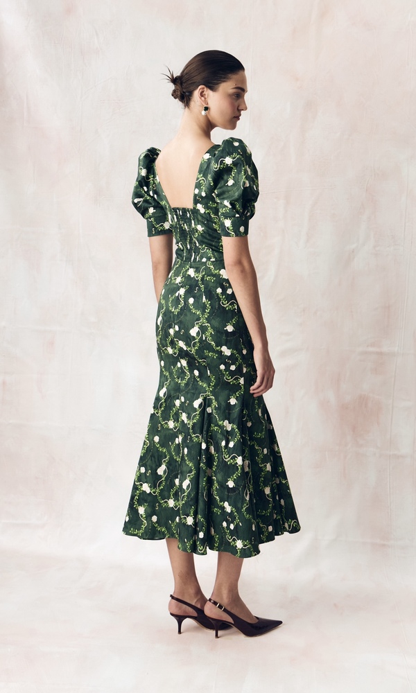 Платье АРИЭЛЬ из стрейч поплина с авторским принтом «КОРОЛЕВСКАЯ РОЗА»-Изображение