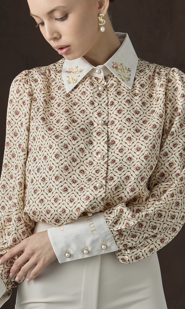 Рубашка из сатиновой вискозы с авторским принтом 