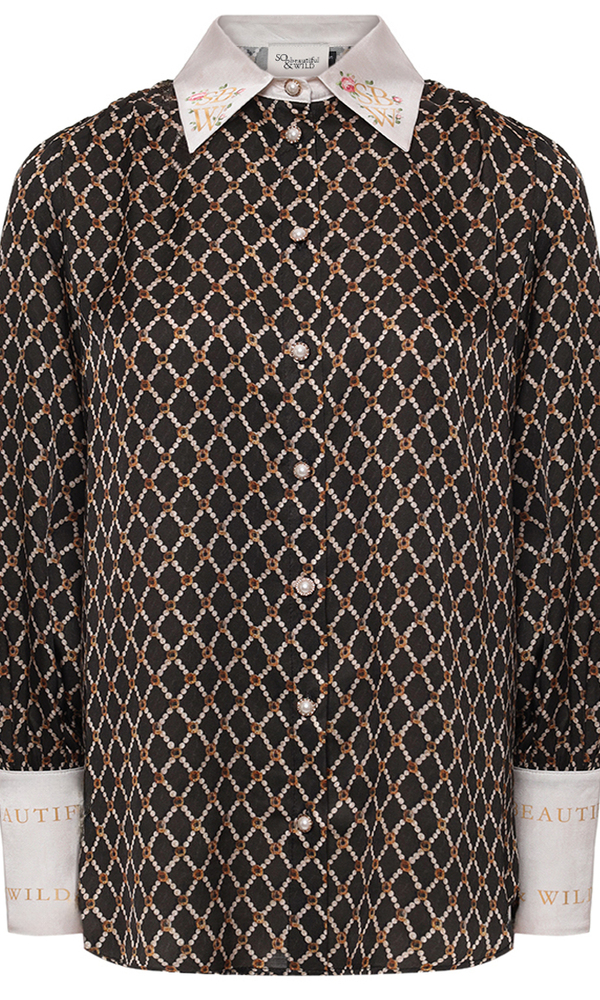 Рубашка из сатиновой вискозы с авторским принтом 