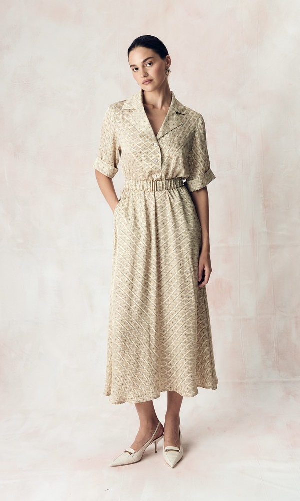 Платье из сатиновой стрейч вискозы с авторским принтом 