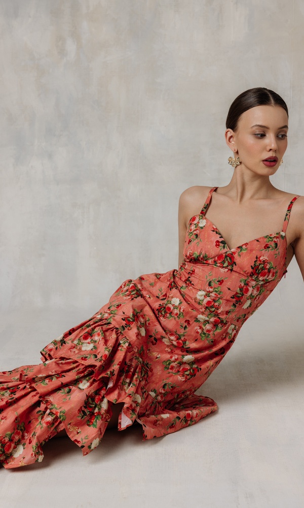 Платье ЭСМЕРАЛЬДА из эластичного хлопка поплина с авторским принтом 