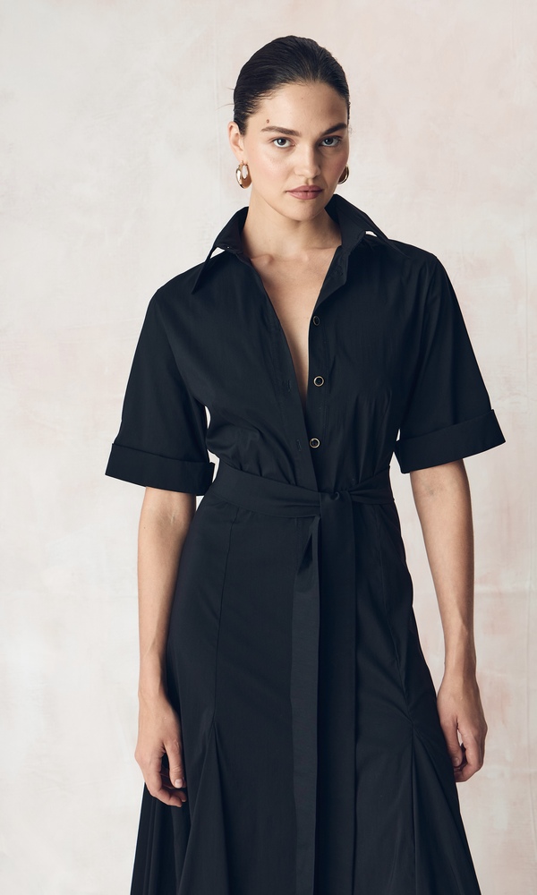 Платье-рубашка годэ из эластичного хлопка поплина-Изображение