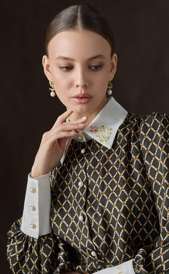 Рубашка из сатиновой вискозы с авторским принтом 