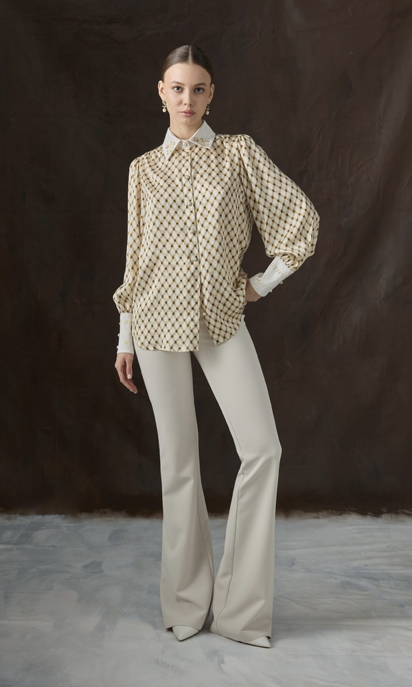 Рубашка из сатиновой вискозы с авторским принтом 