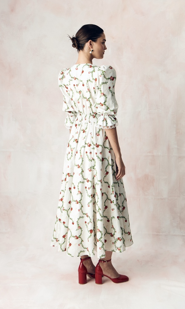 Платье годэ из облегченного хлопка поплина с авторским принтом «КОРОЛЕВСКАЯ РОЗА»-Изображение