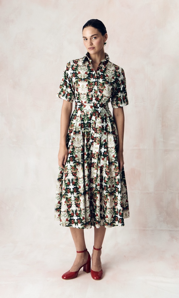 Платье-рубашка из стрейч поплина с авторским принтом “ВИШНЕВЫЙ САД»-Изображение