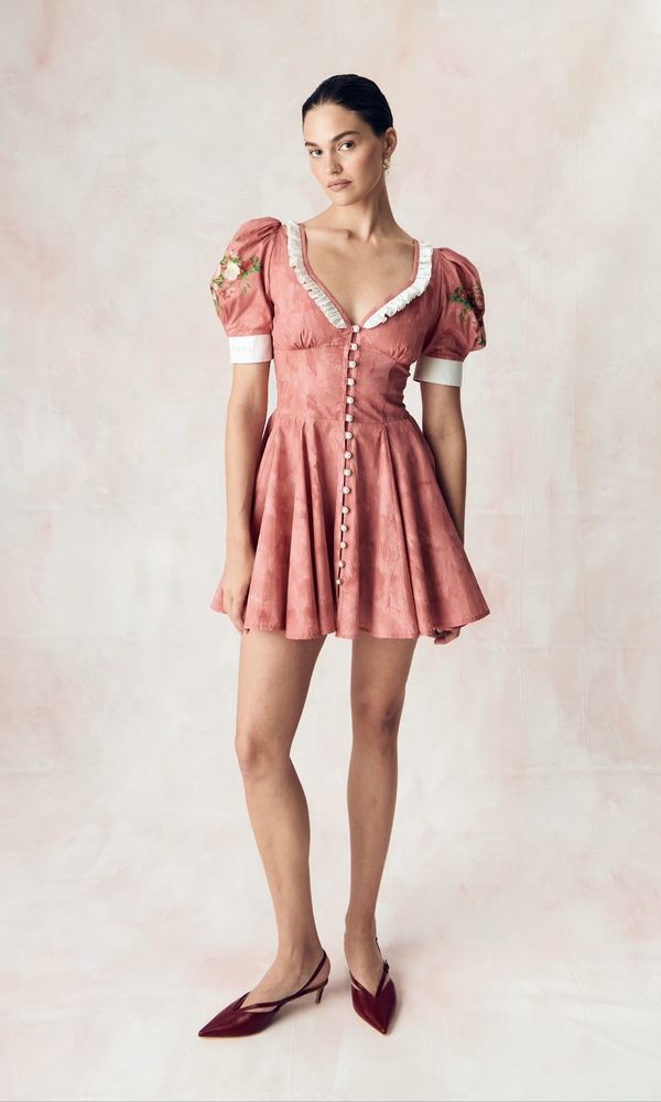 ЭКСКЛЮЗИВНО НА САЙТЕ Платье в длине мини из хлопка поплина с авторским принтом 