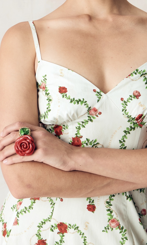 Платье из стрейч поплина с авторским принтом «КОРОЛЕВСКАЯ РОЗА»-Изображение